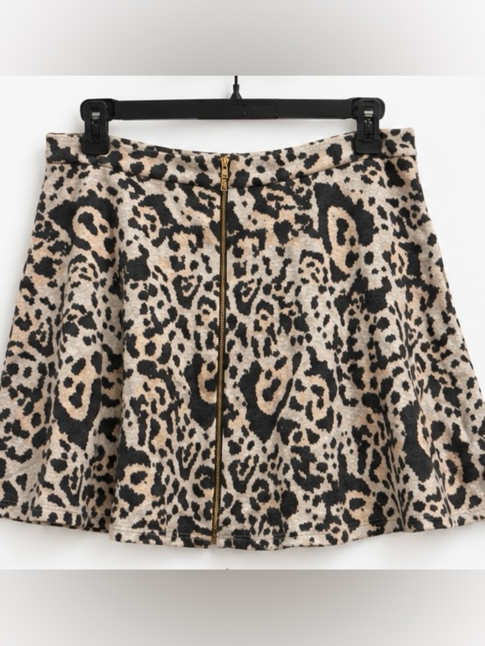 Topshop Leopard Print A-Line Mini Skirt Black Cream Size 8